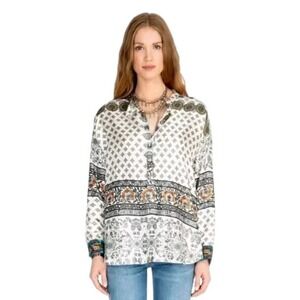 Johnny Was White and Black Patterned Blouse